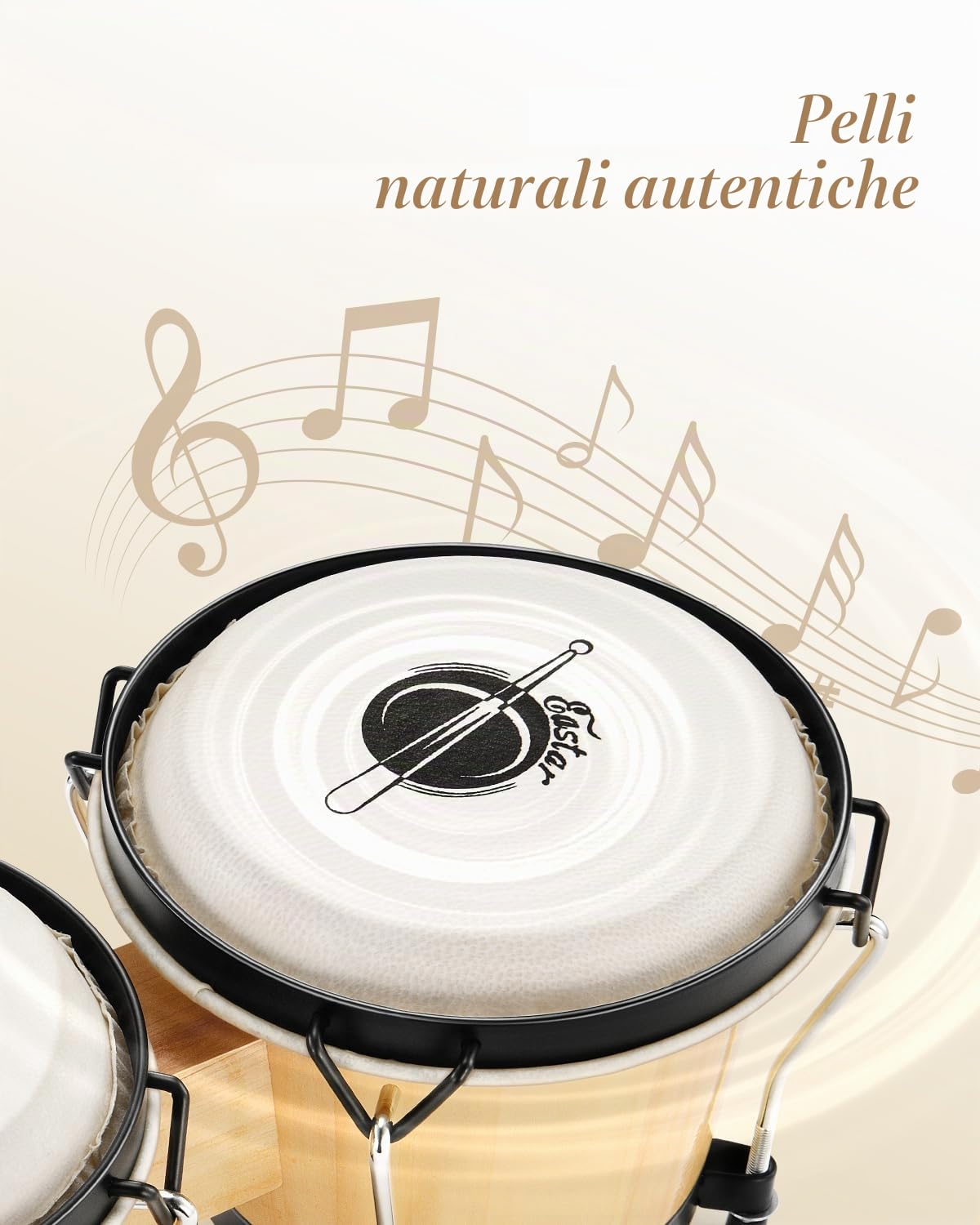 Eastar Bongo Drum 6” + 7” Per Adulti Bambini Principianti Professionisti Strumenti a Percussione Accordabili In Legno Tiglio EBO-1 naturale