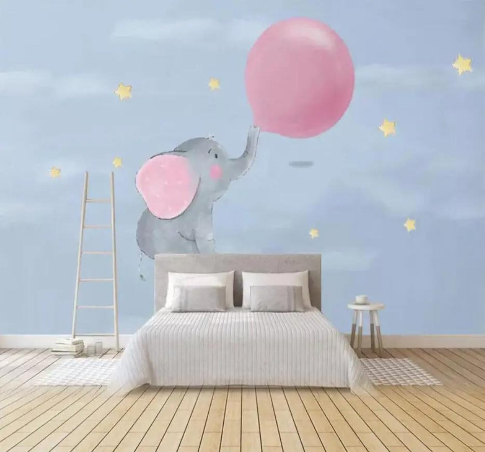 Tzxztt 350Cm×256Cm(B×H) Hand Drawn Cartoon Cosy Beautiful Blowing Bubbles Baby Elephant Modern 3D Wallpaper Premium Textured Silk Neutral Tones Material Ideal For Living Room Bedroom-350Cm×256Cm