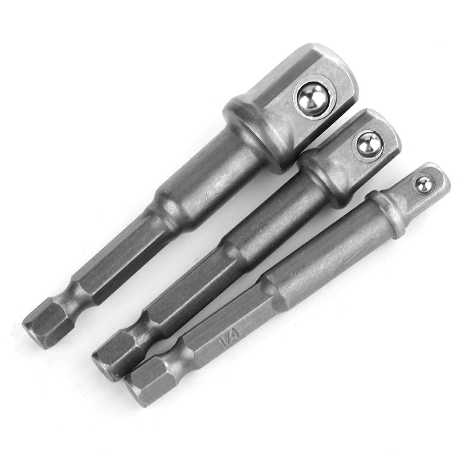Llave de Vaso para Taladro eléctrico, 3 Piezas de vástago Hexagonal de 1/4" a Adaptador Cuadrado de 1/4" 3/8" 1/2" para Llave de Vaso para Taladro eléctrico
