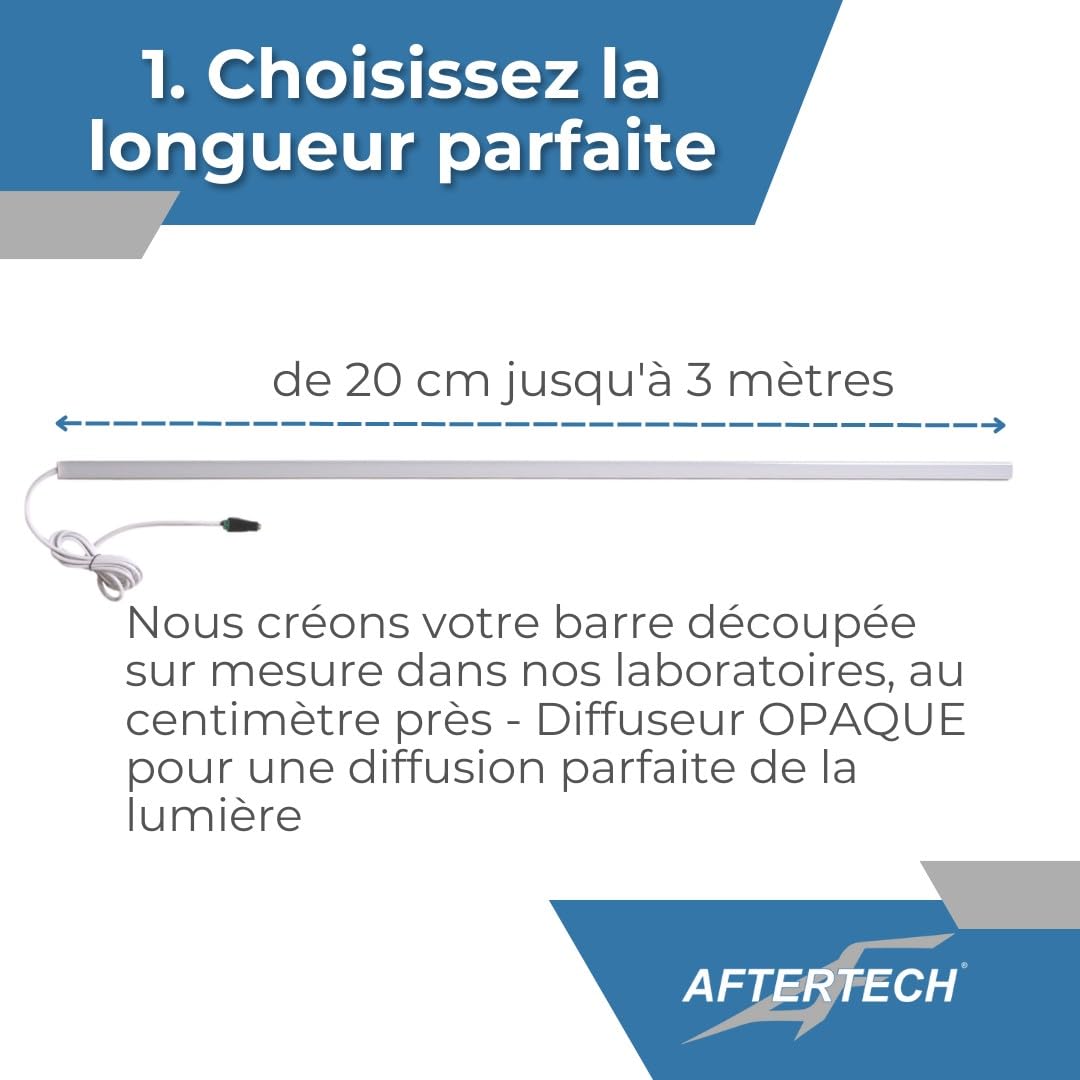 AFTERTECH - Barre LED Profilé Aluminium d'Angle Noir FABRIQUÉ SUR MESURE au centimètre de 20 à 300cm en une SEULE pièce - LUMIÈRE PUISSANTE 19,2w/m 180led/m - PERSONNALISABLE