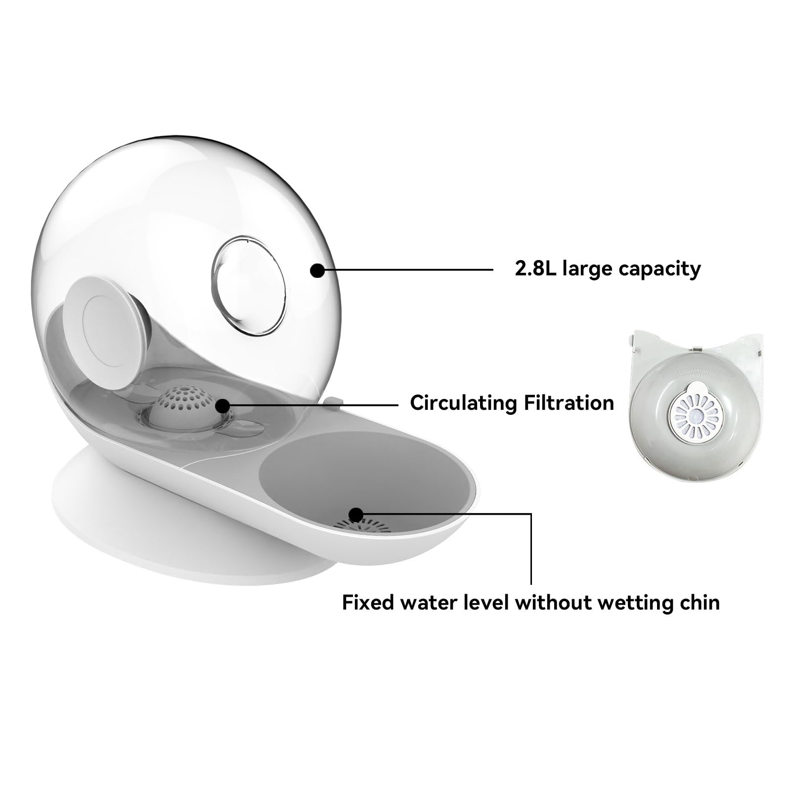 KUSIDI Cat Dog Water Dispenser Automatic Water Drinking Fountain for Small or Medium Size Dogs Cats Easy to Clean Snail Shape 2.8L ?Grey?