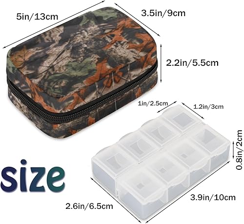 Miniatura 2 de Pastillero de camuflaje de camuflaje Forest Tree, organizador de viaje para píldoras semanales de 7 días, lindo y compacto, contenedor de vitaminas,
