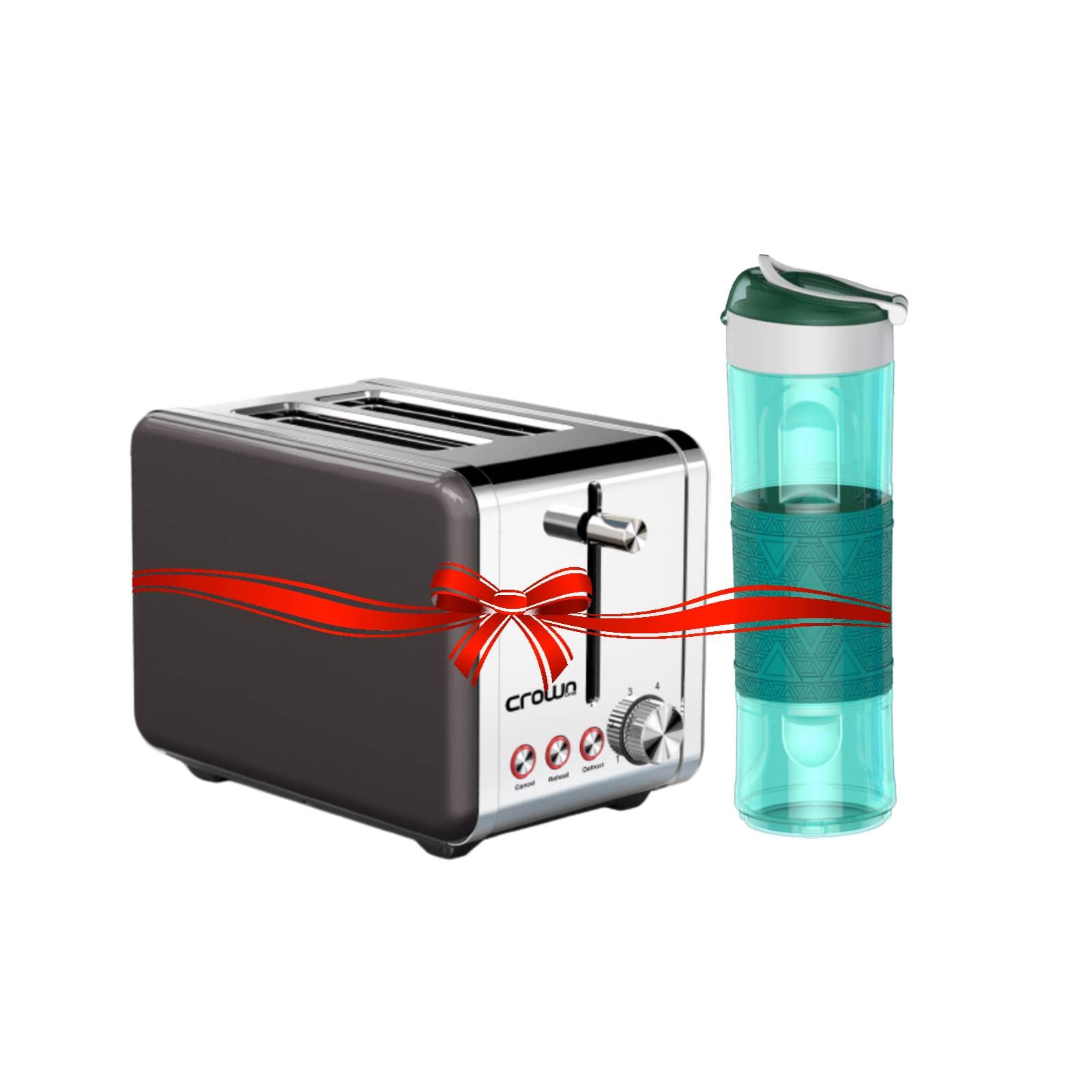 Crownline Bundle: Tr 202 Stainless Steel Housing 2 Slice Toaster + Im 167Togo2 To Go Bottle, Grey"Min 1 year manufacturer warranty"