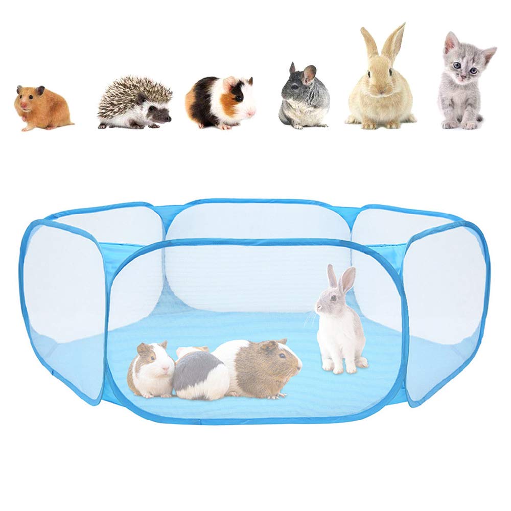 Small Animals Playpen Breathable Portable Pet Cage Tent Pop-Up Exercise Yard Fence Folding Play Pen Outdoor Indoor Sports Tent for Guinea Pig, Rabbits, Hamster, Chinchillas and Hedgehogs (Blue)
