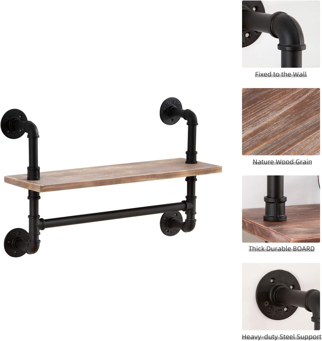 Promo Discount Up To 70% Off ROGMARS Pipe Shelves with Wood ,Industrial Book Pipe Shelves Shelving Retro Wall Mount Pipe Design DIY Open Bookshelf Storage for Office Room Kitchen 3 Tier (24 inch Black Board )