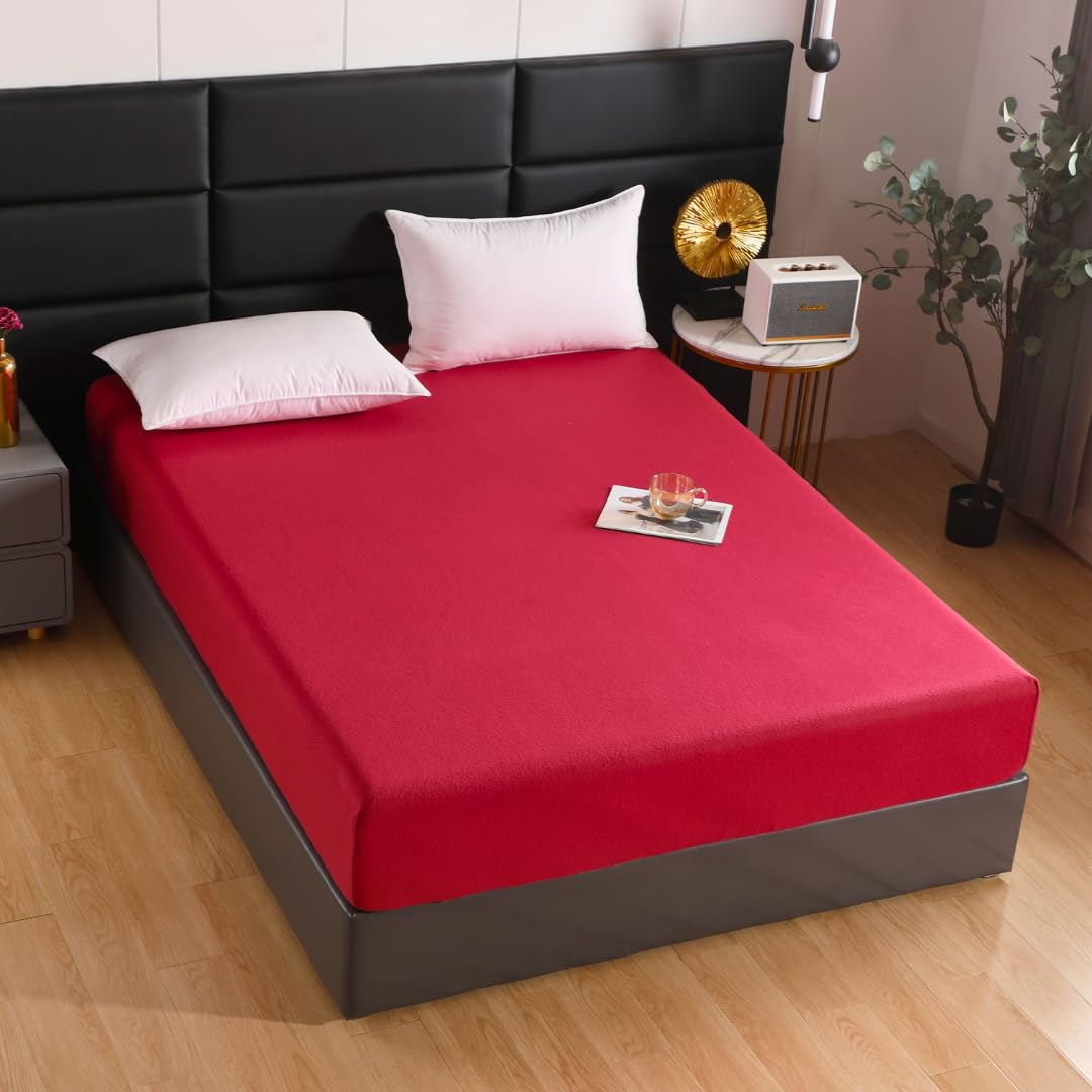 Sábana Bajera Térmica Pirineo - Cálida y Ajustable, 100% Poliéster, Ideal para Invierno (Rojo, 150 x 200 cm)