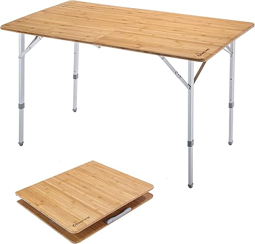 KingCamp Mesa de camping plegable de bambú con patas de aluminio de altura ajustable, resistente, 176 libras, portátil para viajes, picnic, playa, 6 KingCamp Mesa de camping plegable de bambú con patas de aluminio de altura ajustable, resistente, 176 libras, portátil para viajes, picnic, playa, 6