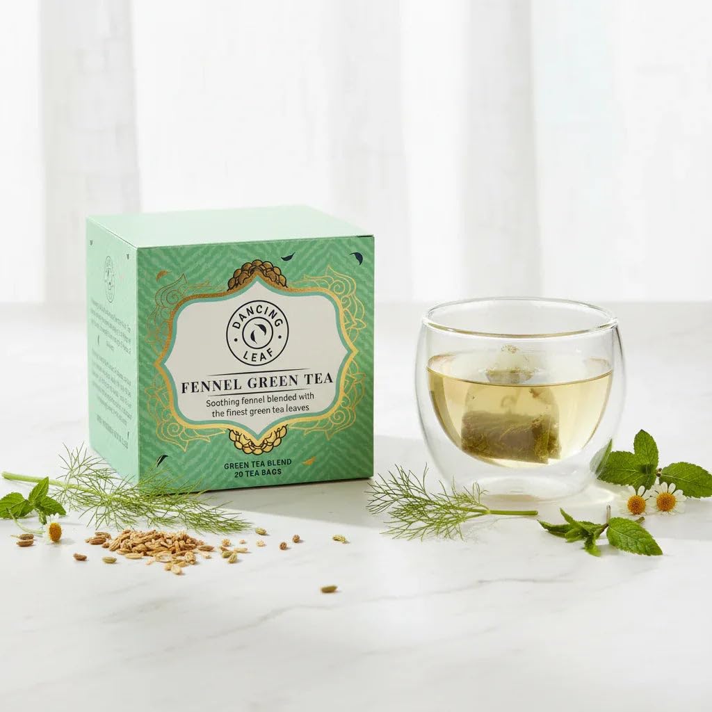 Dancing Leaf Fennel Green Tea Bags Digestive Support Palate Cleanser Antioxidant Rich Herbal Infusion with Fennel Star Anise Liquorice Soothing Calming Eco Friendly Biodegradable (20 Tea Bags)-image-38