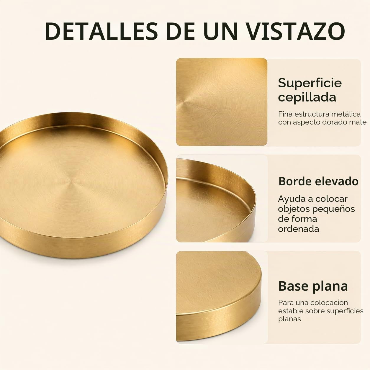 YAYODS bandejas para Servir Comida Acero Inoxidable, Bandeja Decorativa Dorada, diámetro de 30 cm, Altura de 2,8 cm, Plato Decorativo con Borde para Joyas, decoración de Mesa
