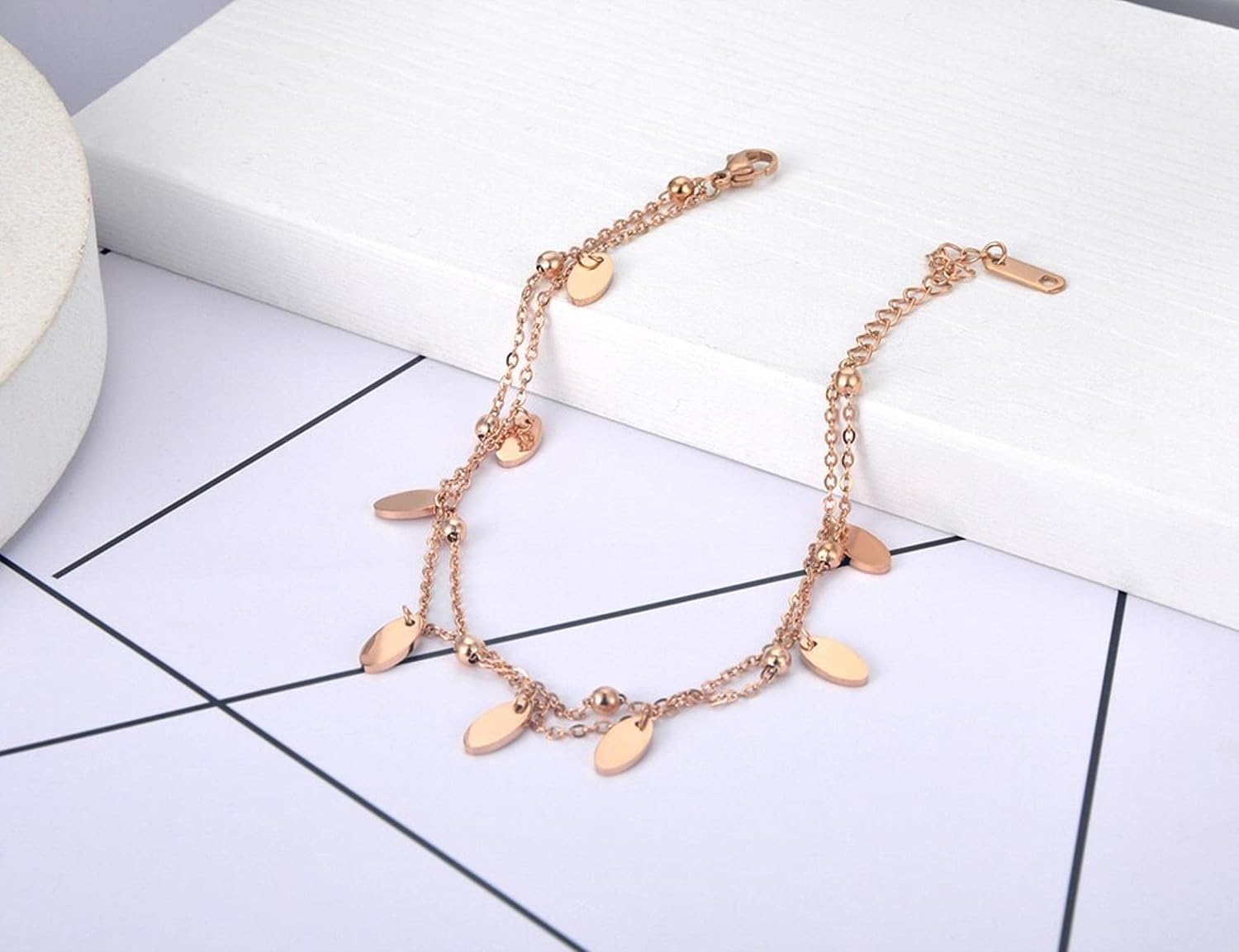 Pulsera de pie, Cadenas for el Tobillo, Tobillera Bohemia de Doble Capa con Dije de Disco pequeño for Mujer y niña, Cadena de eslabones de Moda, joyería for pies de Verano