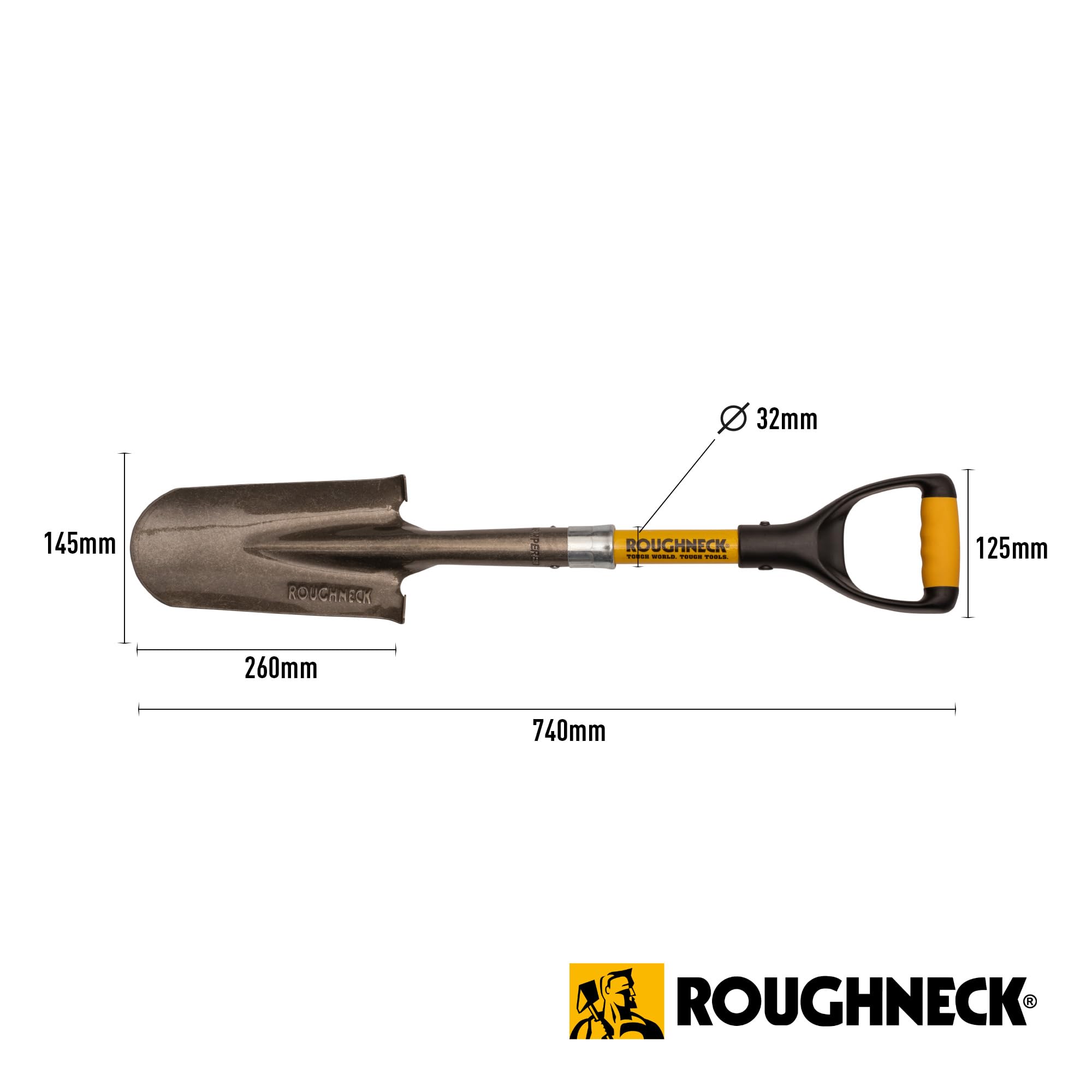 Pala per microdrenaggio Roughneck da 740 mm (29") – Lama lunga e tonda resistente per scavare trincee strette e profonde, canali e buche in spazi ristretti