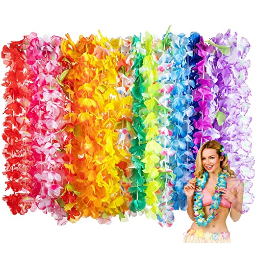 Guirlandes de Fleurs hawaïennes,Collier Fleur Tropicale Lot de 50 Leis Tropical Luau Collier en Soie pour la fête,100 cm Longueur été thème Couronne fête Costume Robe décoration Couronne de Plage