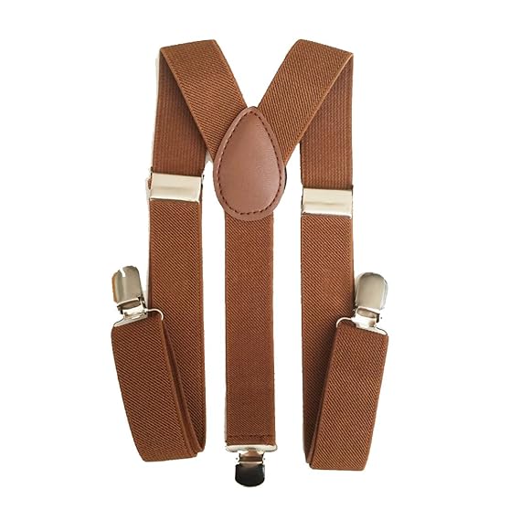 One Point Collections Mens and Womens Enamel Elastic Adjustable Braces Trouser Y-Back Clip on Suspenders (Brown, Free Size)