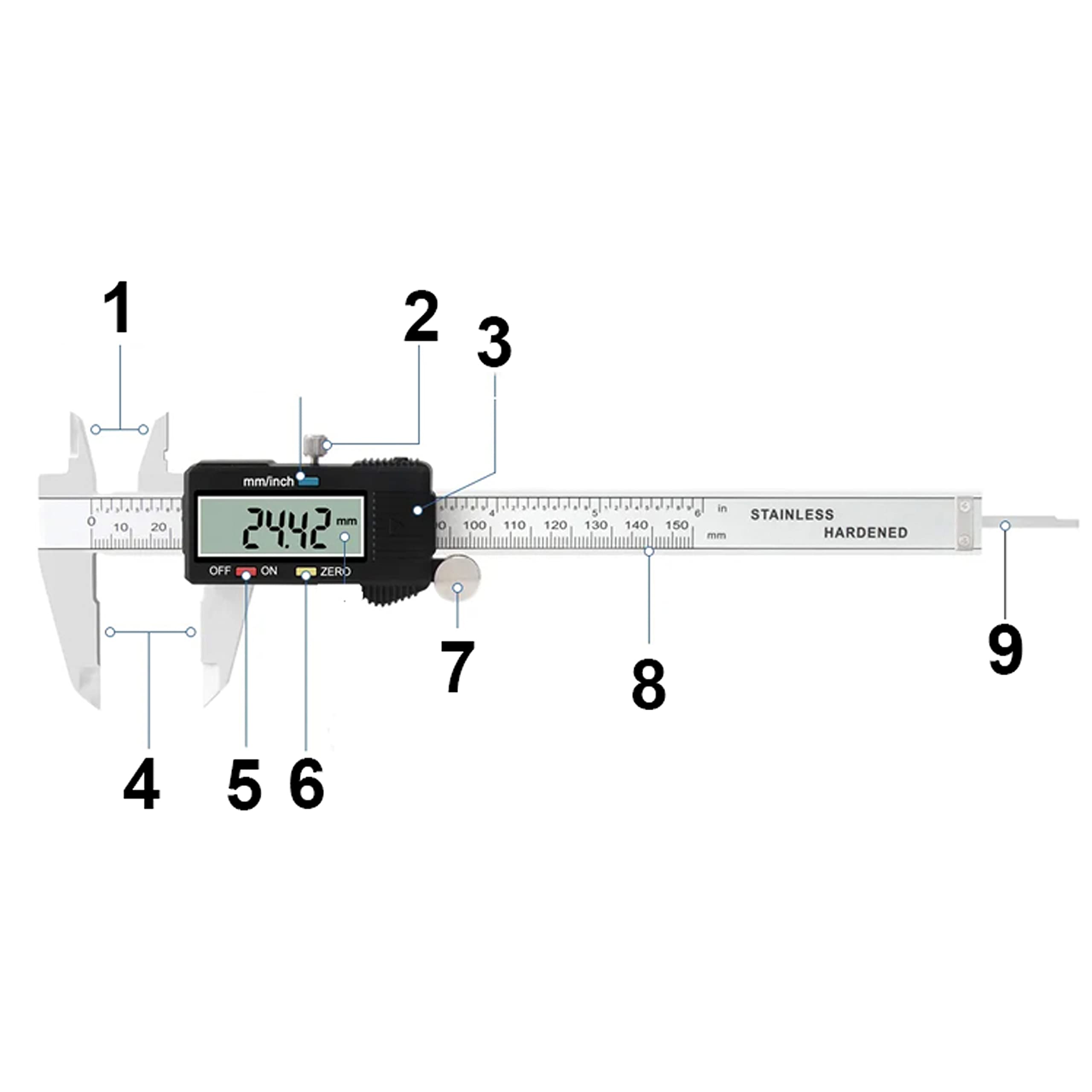 Retoo Cyfrowy suwmiarka ze stali nierdzewnej 150 mm przesuwne narzędzia pomiarowe, wodoodporny, pyłoszczelny, ochrona LCD, do użytku domowego i przemysłowego, pomiar
