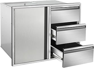 Outdoor Kitchen Door Drawer Combo Cabinet 28" W x 22" H x 19.5" D Stainless Steel Built-in Triple Drawers&Access Door Combo Cabinet for Outdoor Kitchen Island