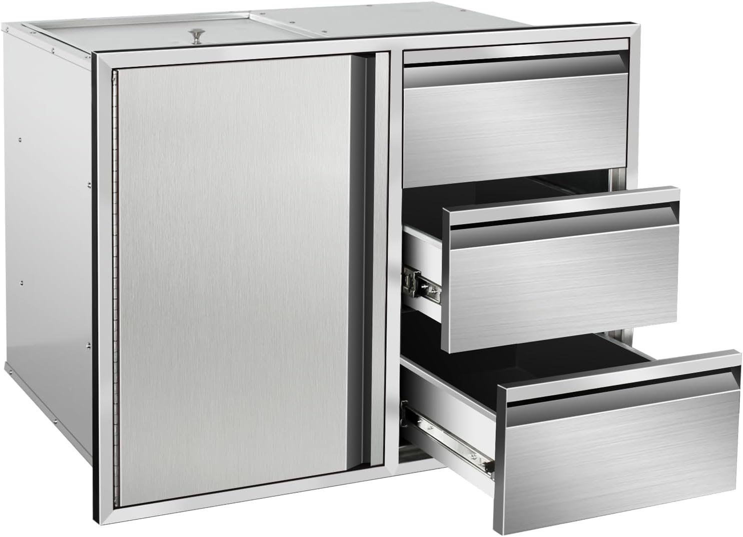 Outdoor Kitchen Door Drawer Combo Cabinet 28" W x 22" H x 19.5" D Stainless Steel Built-in Triple Drawers&Access Door Combo Cabinet for Outdoor Kitchen Island