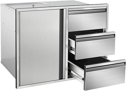 Outdoor Kitchen Door Drawer Combo Cabinet 28" W x 22" H x 19.5" D Stainless Steel Built-in Triple Drawers&Access Door Combo Cabinet for Outdoor Kitchen Island