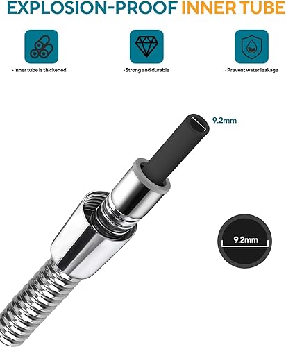 Miniatura 3 de Manguera de ducha flexible de acero inoxidable de 39 pulgadas, conectores de latón, duradera y flexible