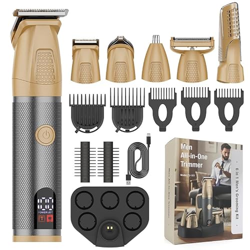 6-in-1 Men's All-in-One Grooming Trimmer Kit with LED Display，Black