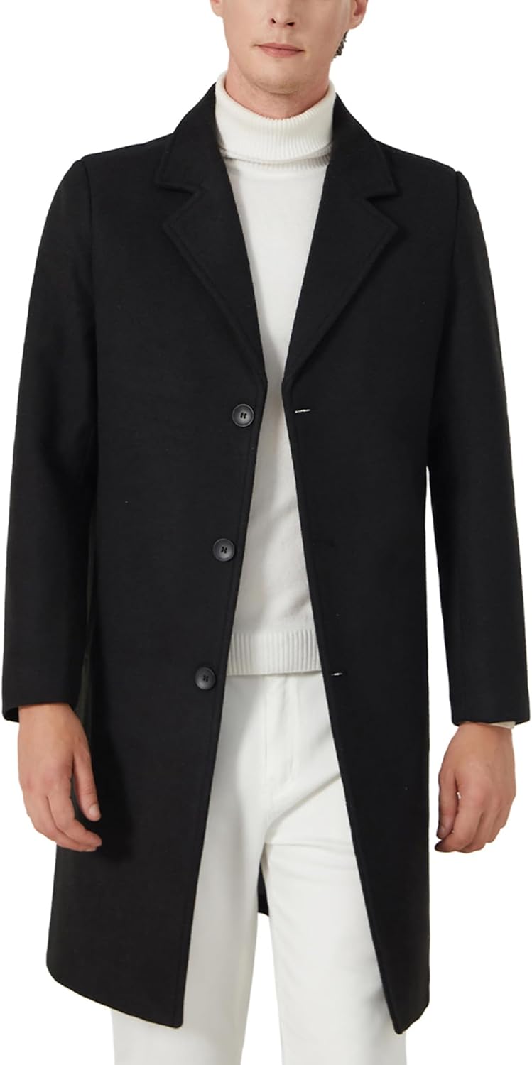 INVACHI Men's Wool Blend Long Trench Coat Notched Collar Single Breasted Overcoat Warm Winter Pea Coat - Image 4