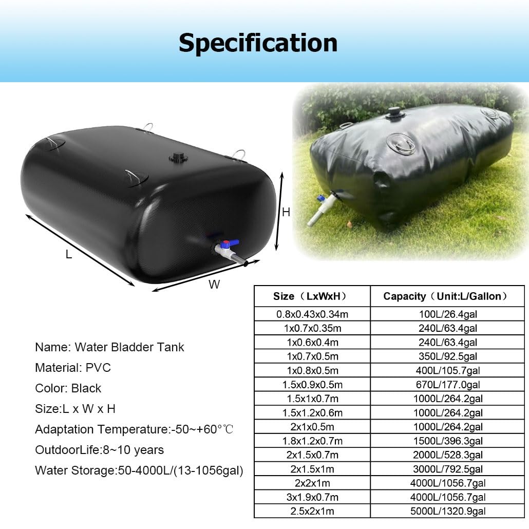 Tanque de Agua, Flotador de Agua portátil Plegable, contenedor de Almacenamiento de Agua Blanda de Gran Capacidad, Bolsa de Agua, para Agua de Emergencia, Camping en Caravana, Jard