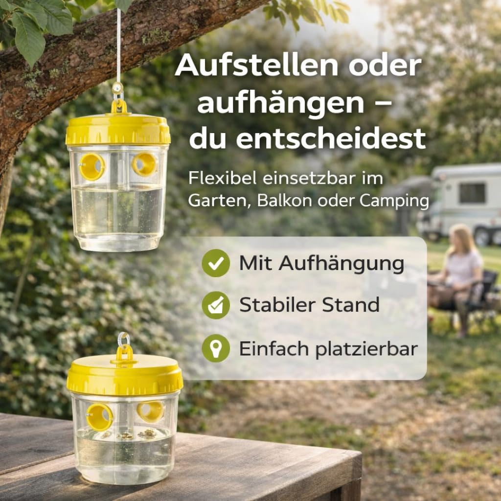 Wespenfallen Set - effektives Mittel gegen Wespen – ideal zur Wespenabwehr im Außenbereich wie Terrasse, Garten und Gastronomie (15x)