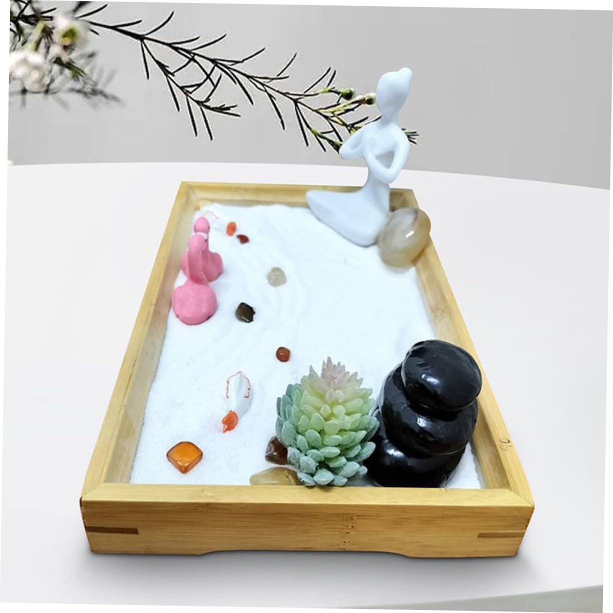 Decorative Zen Sand Table Ornaments Meditation Garden Box Tabletop Decor for Home