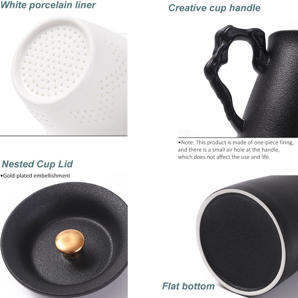 MTFBQ Tasses à Thé en Céramique Réutilisables avec Cafetière Et Couvercle, Tasses à Thé avec Poignées Intéressantes, Tasses à Thé 3 Pièces, Tasses à Thé De Bureau, Cadeaux pour Les Amateurs De Thé