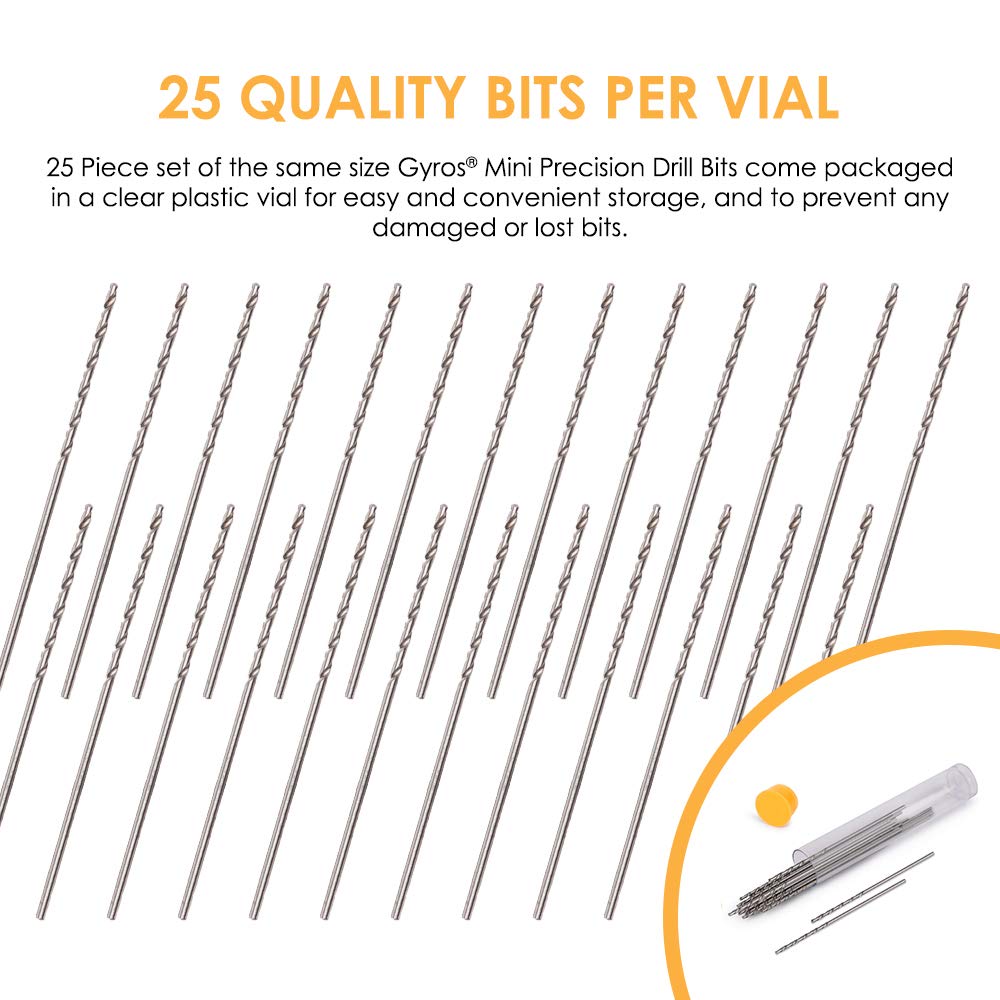 Gyros High SpeedSteel Wire Gauge Mini Twist Drill Bits | Includes 12 Micro HS Steel Bits Size #50 with Clear Storage Vial | Use with Pin Vise, Screwdrivers, and Rotary Tools (45-21250) : Tools & Home Improvement