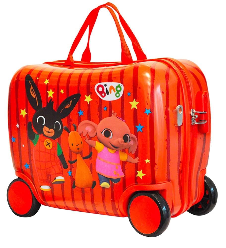 Trolley Cavalcabile Bing Bambino Valigia Bagaglio a Mano 40 cm ABS con 4 Ruote Bing Flop Sula Seggiolino Bambini Chiusura a Combinazione Leggero e Resistente Rosso