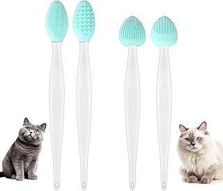 4pcs Cat Acne Brush Set, 2 Styles Double-Sided Scraper Silicone Soft Cat Brush Dual Sided Black Seed Exfoliating Cleaning Brushes for Pet Chin Acne and Blackhead