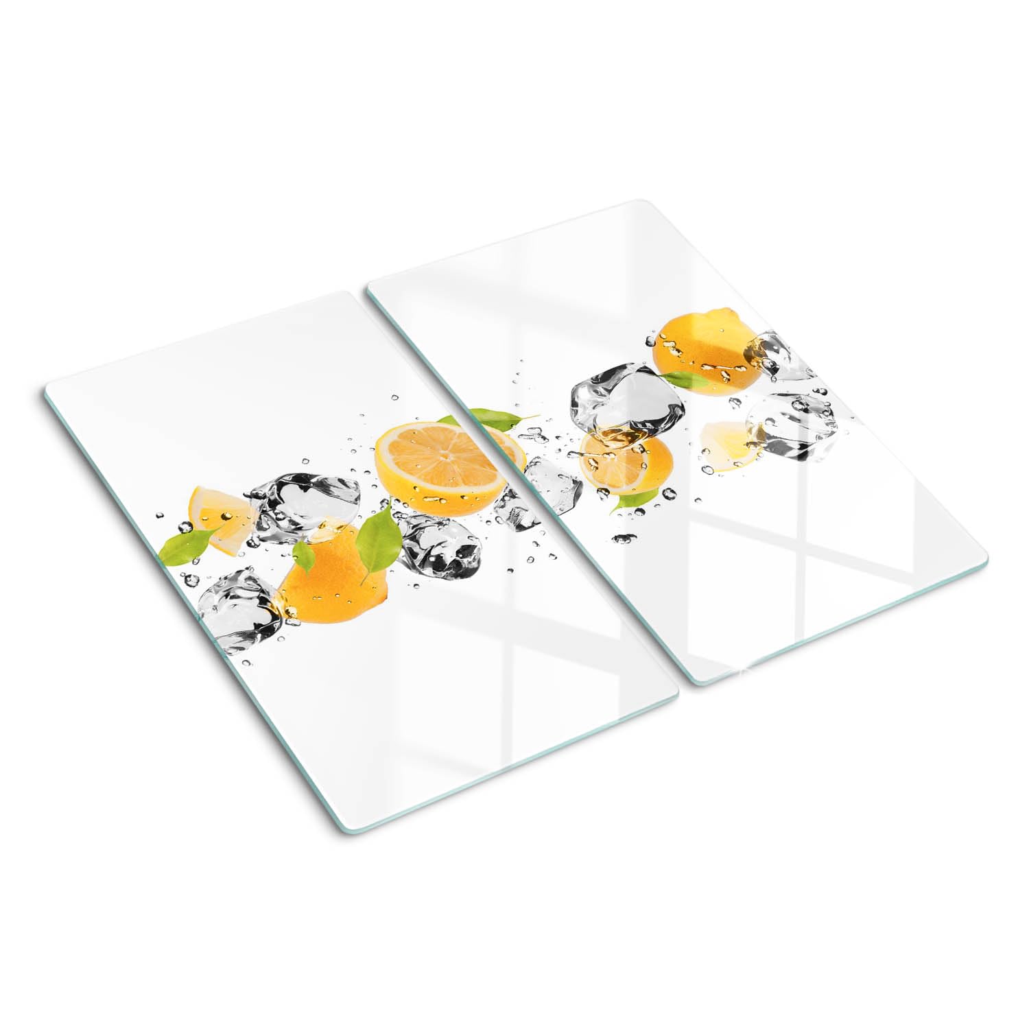 Planche à découper en verre trempé 2x30x52 cm motif citron et eau pour plaque induction