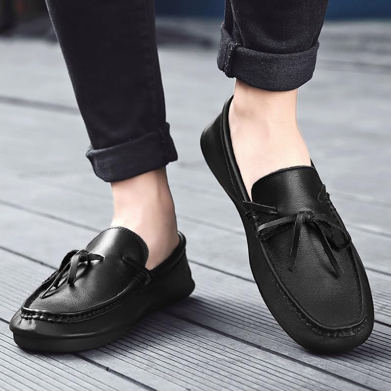 Men's Loafers Round Toe Leather Solid Color Loafer Shoes Flat Heel Flexible Anti-Slip Fashion Slip-ons4