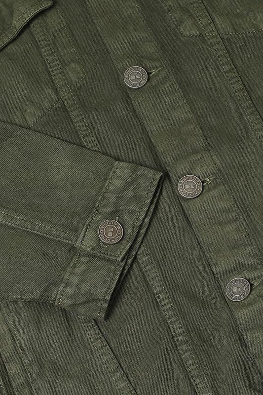 Image of DENNIS LINGO Men's Olive Washed Cotton Denim Jacket, Regular Fit Long Sleeves Regular Collar