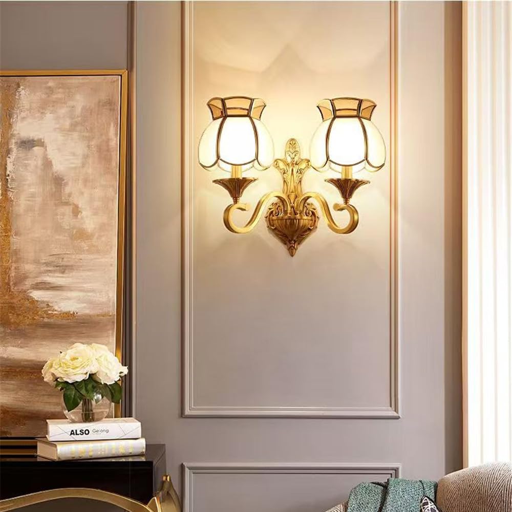 Lampada da Parete Americana di Lusso in Ottone, Stile retrò Creativo, a LED, Ideale per Soggiorno, Camera da Letto, Studio, Hotel, Villa e corridoio (Attacco E2).