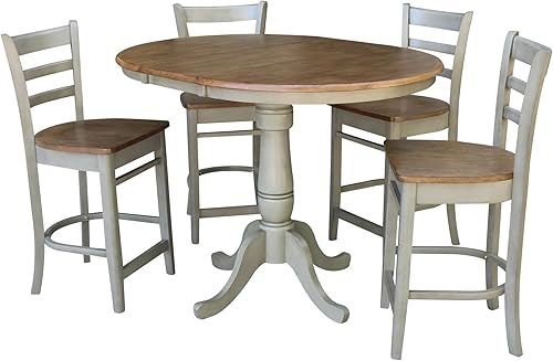 Miniatura 1 de IC International Concepts Mesa de extensión redonda de 36 pulgadas con 4 taburetes de altura de mostrador Emily - Juego de 5 piezas de comedor,