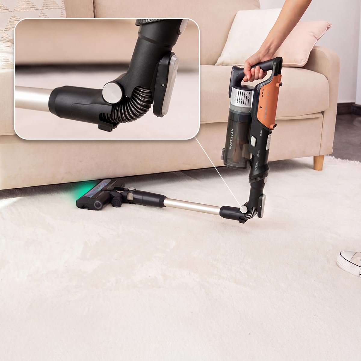 Cecotec Bezprzewodowy odkurzacz Conga Rockstar S30 Flex, ultralekki, 2,5 kg, 80 AW, silnik BLDC, 240 W, bezwłosowy pędzel, akumulator 45 min, rura ErgoFlex do szybkiego czyszczenia bez wysiłku w domu
