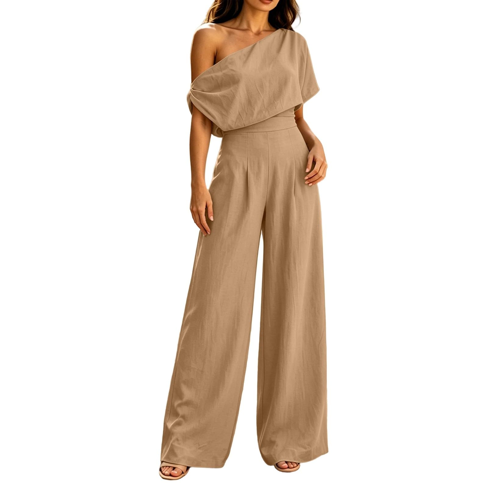 Mono asimétrico de tirantes y pierna ancha elegante para mujer en color liso 6