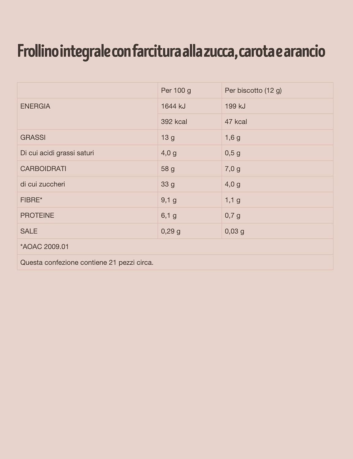 Misura Frollino Integrale Fibrextra | Con farcitura alla zucca, carota e arancia | 100% Farina Integrale | Confezione da 260 grammi - Immagine 5