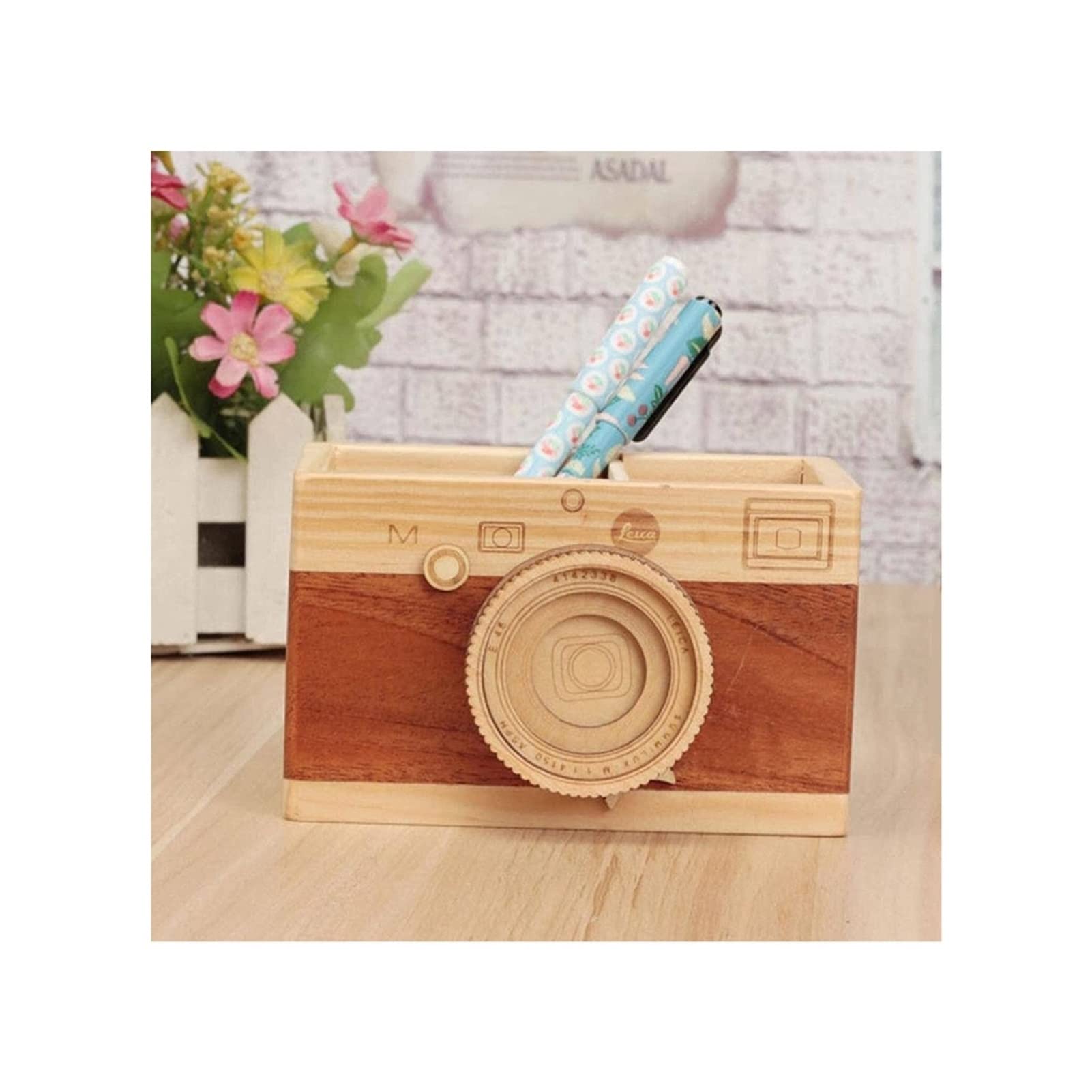 Stiftehalter Stifthalter Stifteköcher Bleistifthalterkamera-förmige prägnante Holz-Especial-Stift-Container for Büro Stiftköcher Schreibtisch Organizer (Color : A)