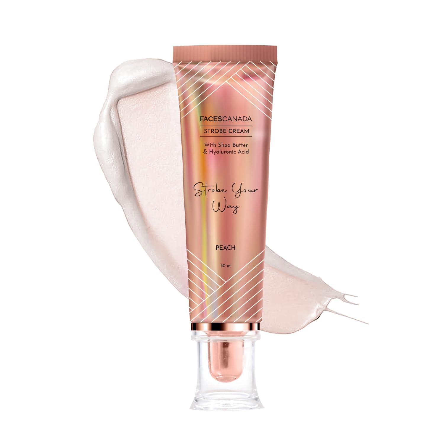 FACES' CANADA Strobe Cream - Peach 30Ml | Primer + Highlighter + Moisturizer | Shea Butter & Hyaluronic Acid | Intense Hydration | Flawless Radiant Dewy Skin | Illuminating & Glowing Makeup Base