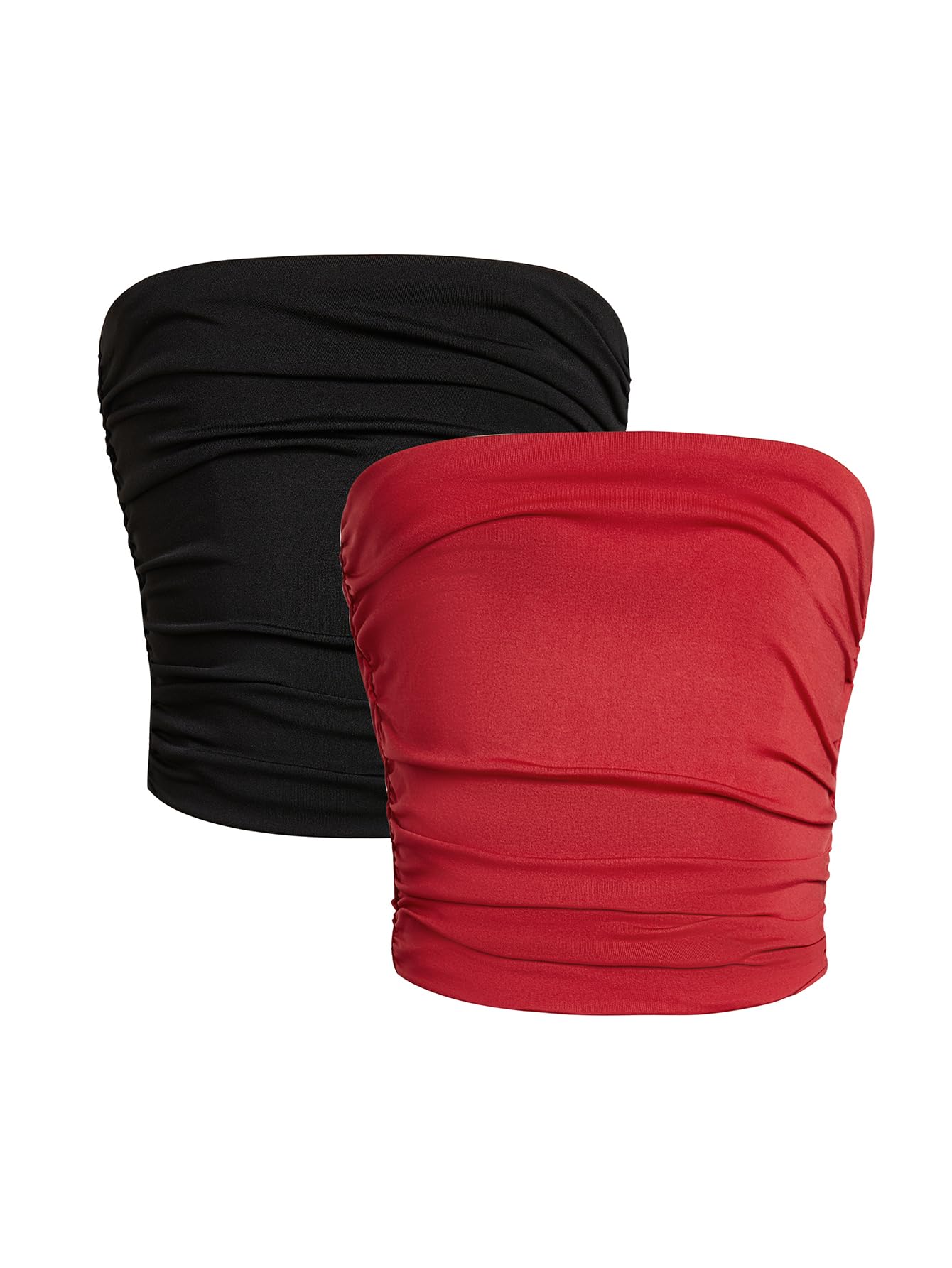 Milumia Girl's 2 Pack Tube Top Ruched Strapless Sleeveless Bandeau Tops
