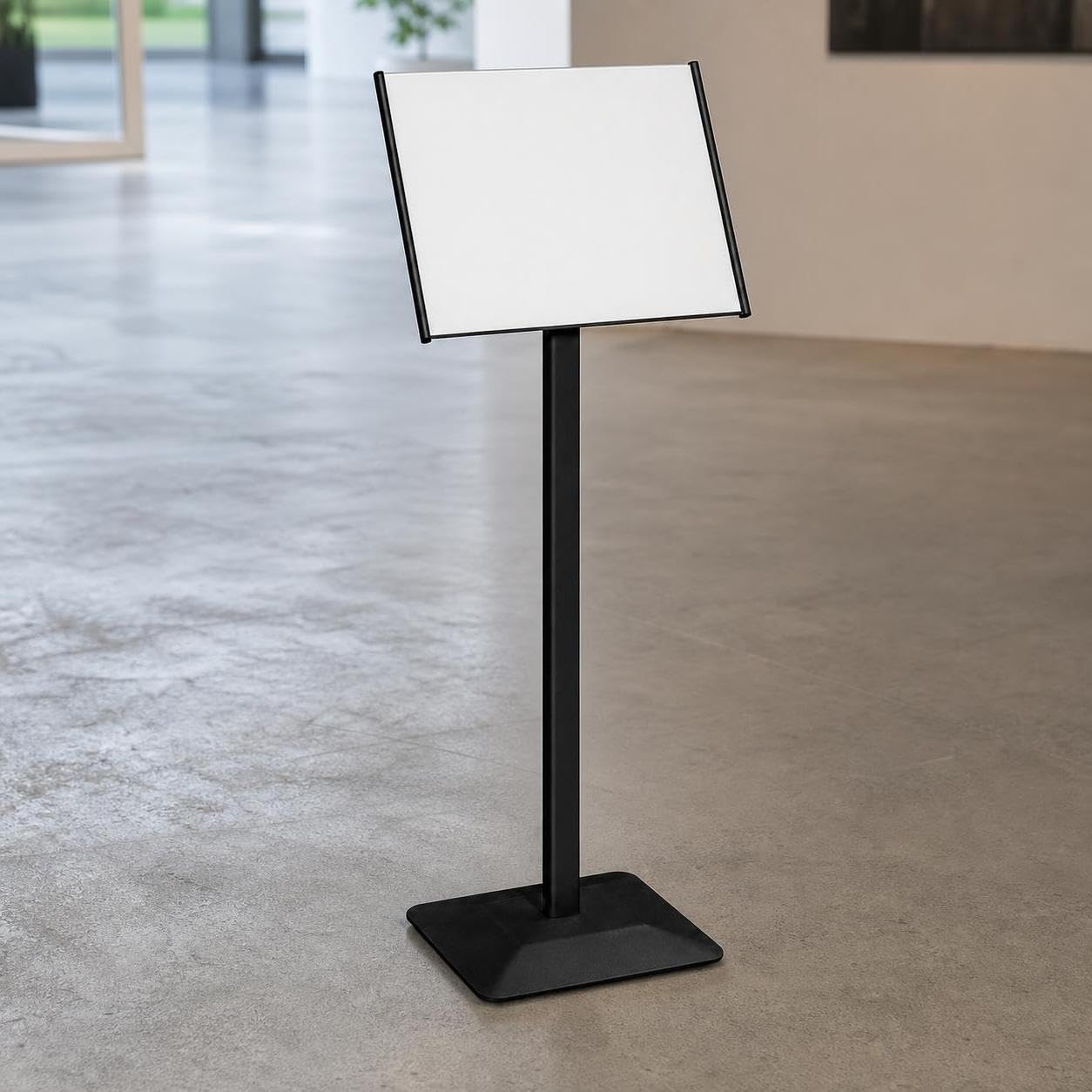 Expositor Carteles Suelo Ajustable , Negro | Acero resistente, plástico | exhibición , ción pie, ángulo ajustable, PET, para Concesionarios