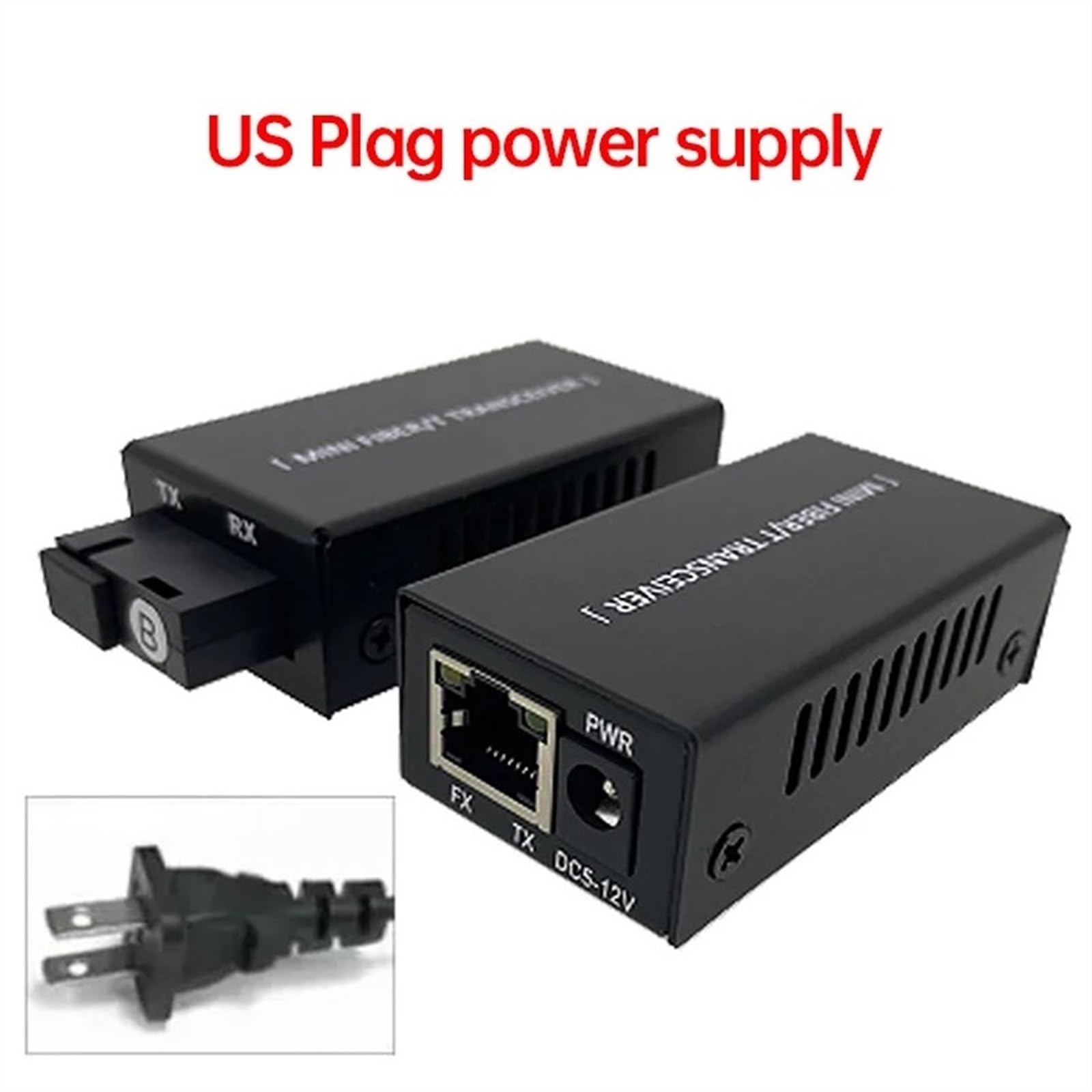 1 Paire De Convertisseur De Média Fiber Optique Simplex 10/100M, Connecteur SC 20KM, Émetteur-récepteur Fiber Optique Monomode 155mbps (Size : with US Plug)