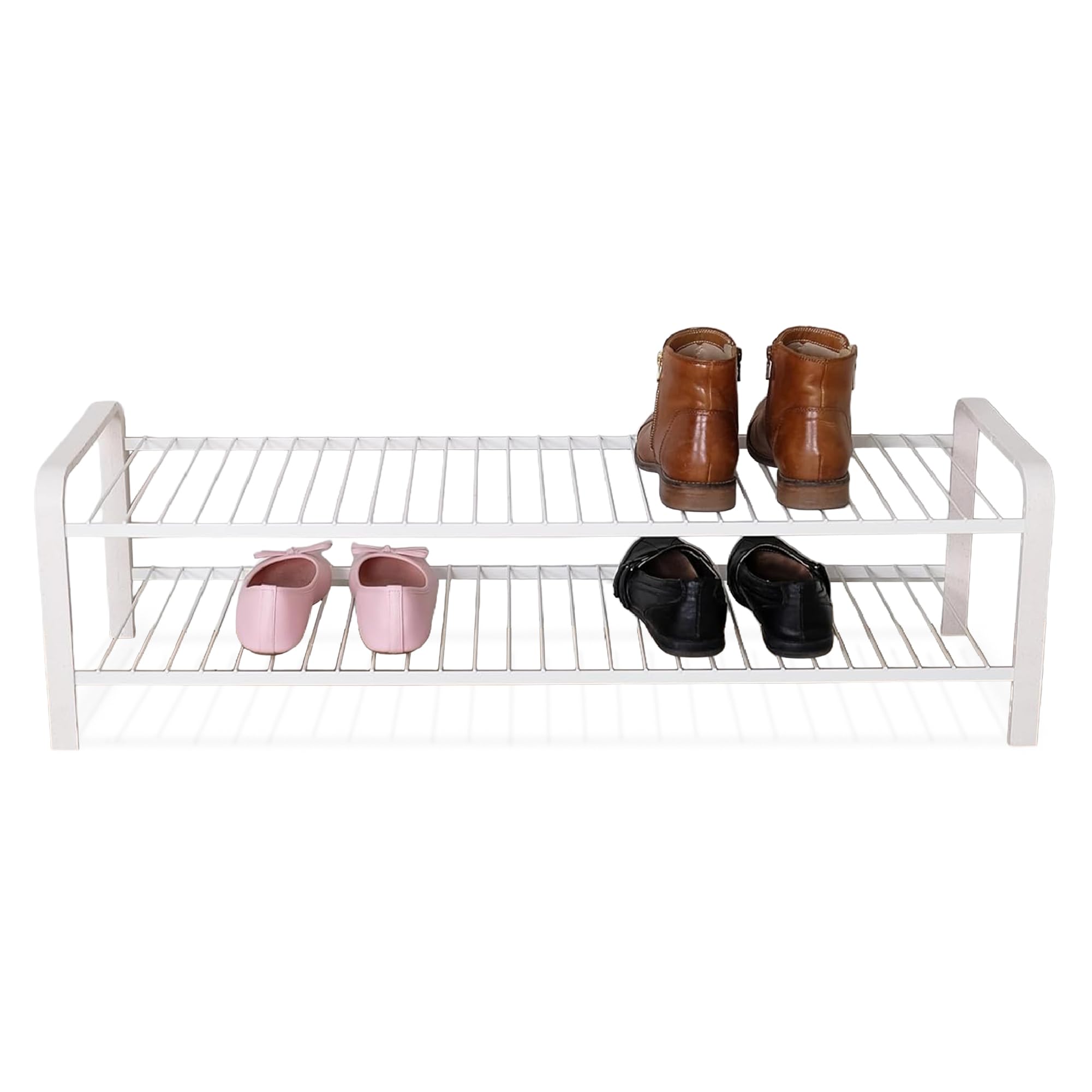 LM 392 Schuhregal aus Öko-Holz - pulverbeschichtetes Schuhregal platzsparend, 870 mm breite, ideal für Schrank, Flurmöbel & für kleine Räume, Schuhorganizer für Schrank & Schränke- 2 Ebenen Weiß-Holz