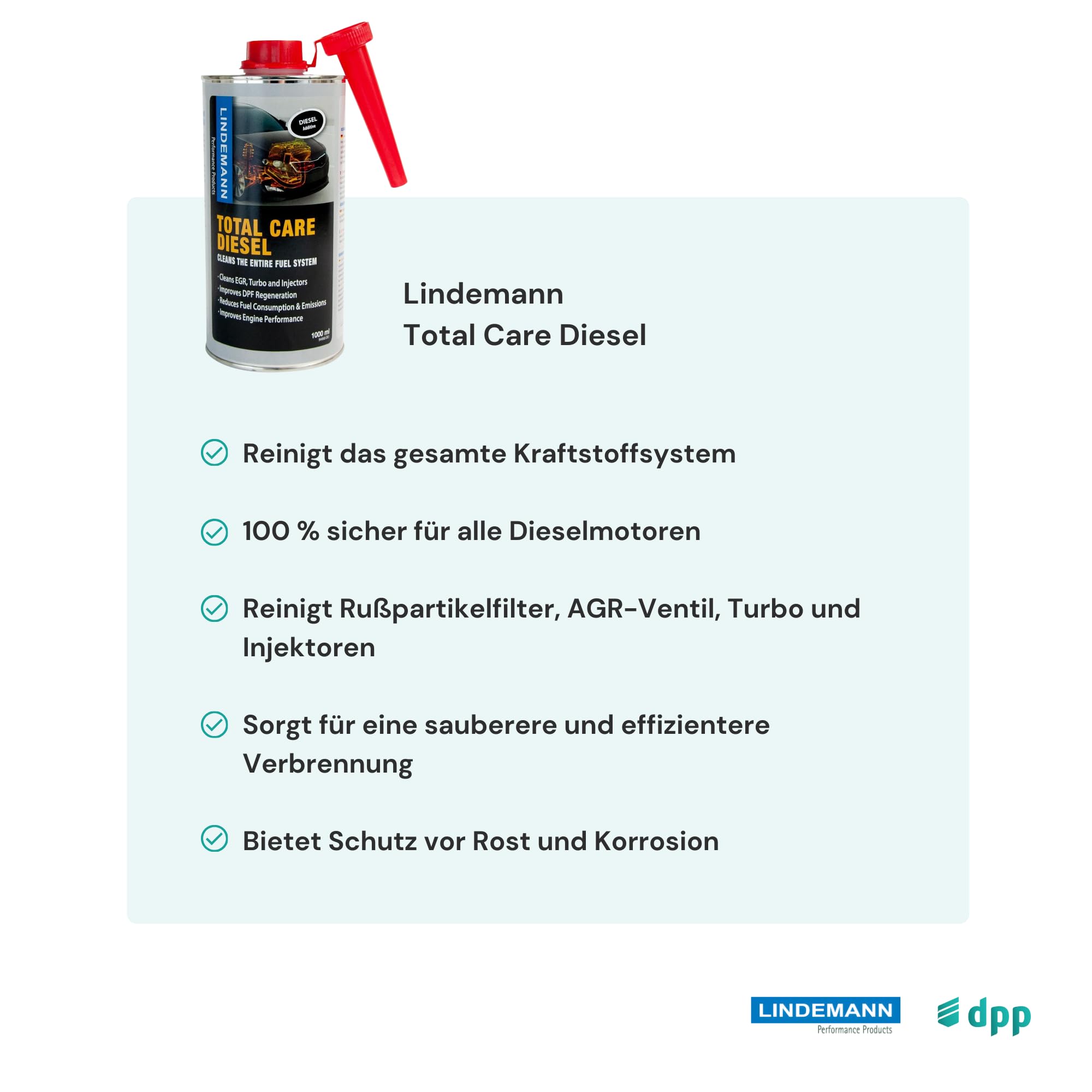 LINDEMANN - Total Care Diesel Reiniger 1000 ML - All-in-1 Dieselsystemreiniger - AGR Reiniger Diesel + DPF Reiniger + Partikelfilter Reiniger - Spart Kraftstoff - Diesel Additiv
