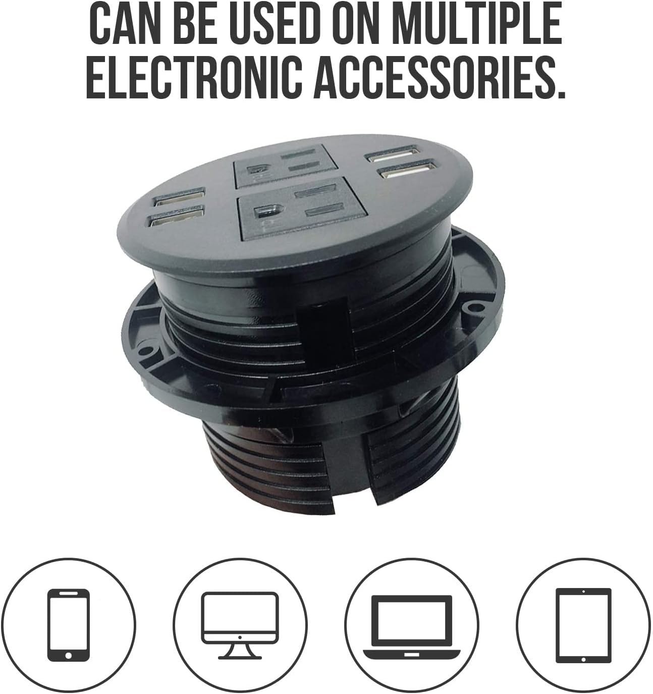 Desktop Power Grommet Outlet Data Center 3" Hole No Drilling Required, 3 Outlet W/ 1 Type-C Fast Charging/3 USB Ports (DC-8889-4 USB/3 Power-3" (Black))
