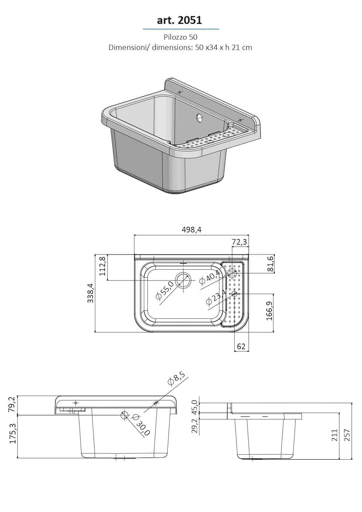 Negrari Lavandino-Pilozzo a Muro in resina, Resistente all'umidità, Kit di fissaggio e Kit di scarico inclusi, Interno e Esterno, 50L x 34P x 21H, Nero Glitterato