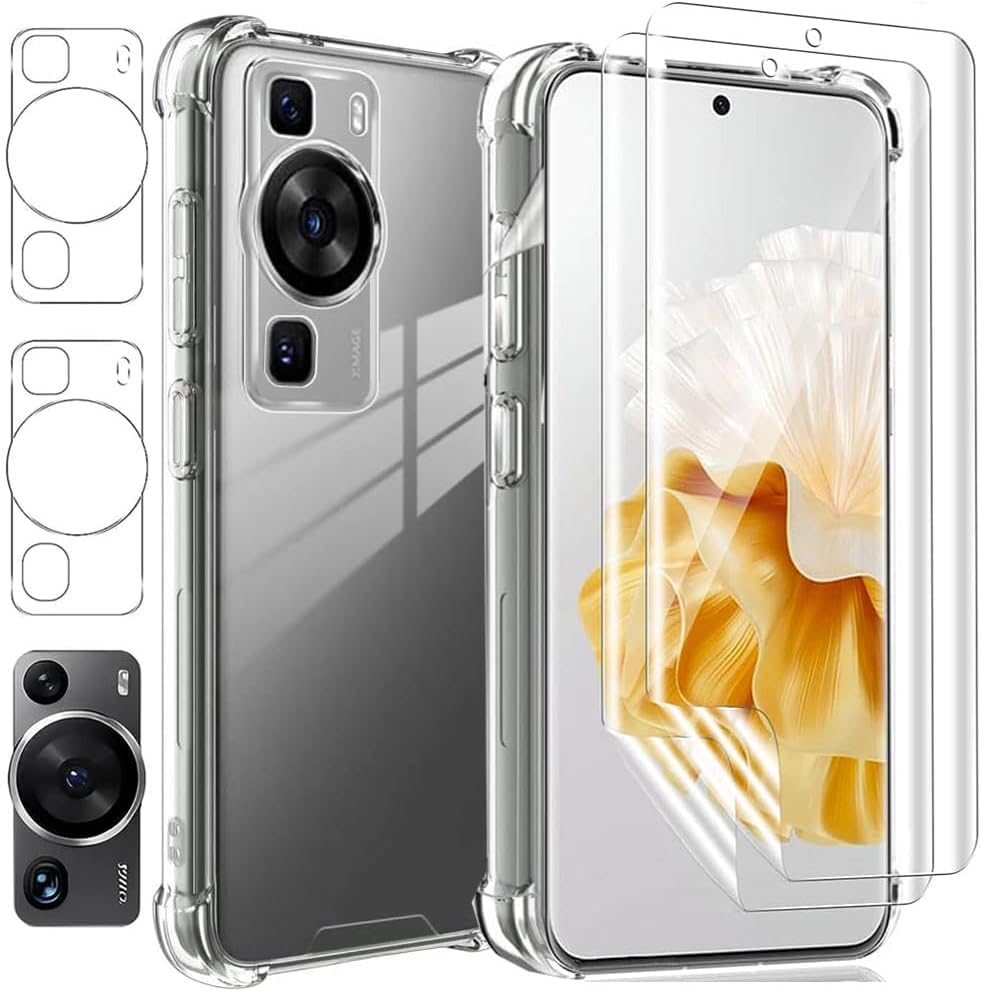 Moninsta[1+2+2] Compatible for Huawei P60 Pro 5G Case, with Screen Protector - Flexible Hydrogel Film, Anti-Scratch Full Camera Lens Protectors