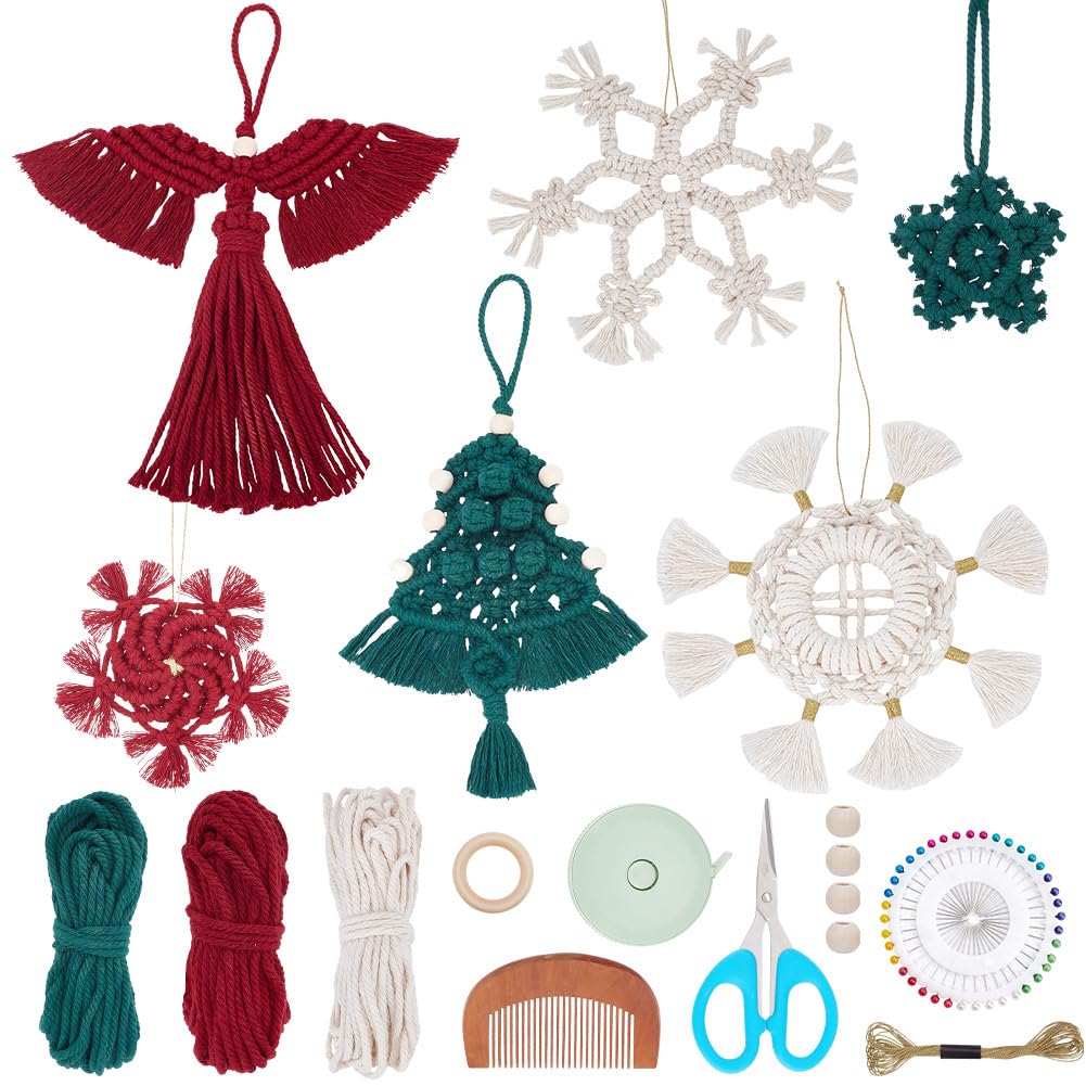 INFUNLY Set di 5 kit macramè con fiocco di neve di Natale